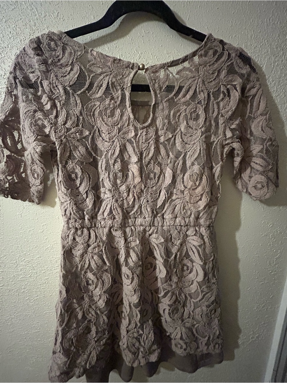 Love Taupe Lace Mini Dress with Floral Overlay